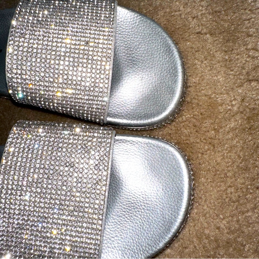 Silver Rhinestone Open Toe Slides / Sandals - Picture 6 of 6